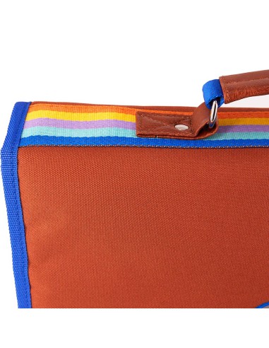 cartable vintage petit brun de bleu roi  bande arc en ciel | Leçons de choses