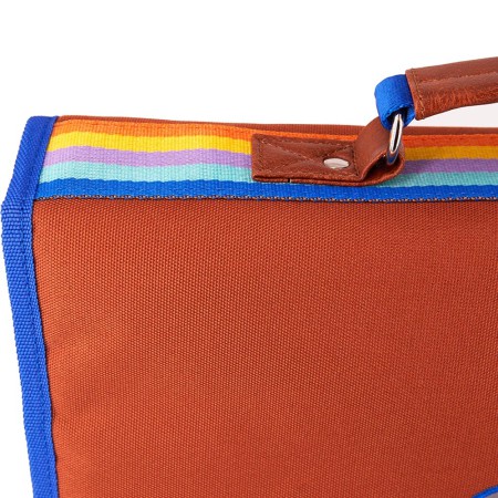 cartable vintage petit brun de bleu roi  bande arc en ciel | Leçons de choses