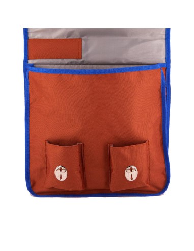 cartable vintage petit brun de bleu roi  bande arc en ciel | Leçons de choses