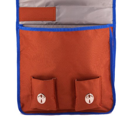 cartable vintage petit brun de bleu roi  bande arc en ciel | Leçons de choses