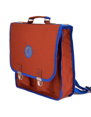 cartable vintage petit brun de bleu roi  bande arc en ciel | Leçons de choses