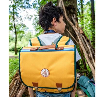 cartable vintage jaune/bleu bande arc en ciel | Leçons de choses 2