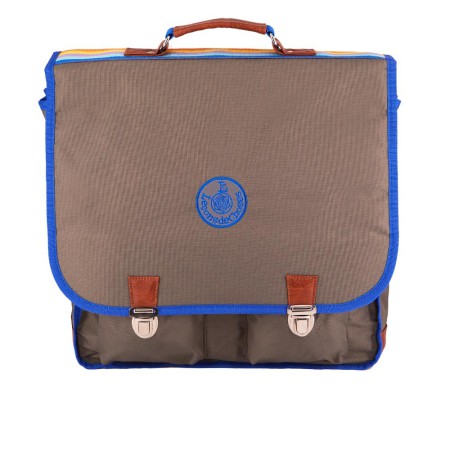 cartable-ce2-cm2-vintage-grand-kaki-bleu-roi-bande-arc-en-ciel | Leçons de choses
