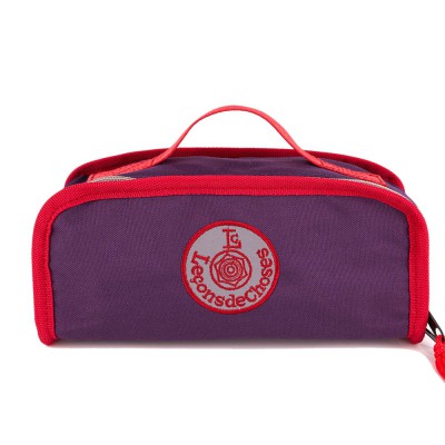 trousse boite fourre tout violet et rouge