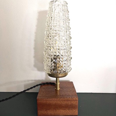 lampe scandinave en verre et bois vintage