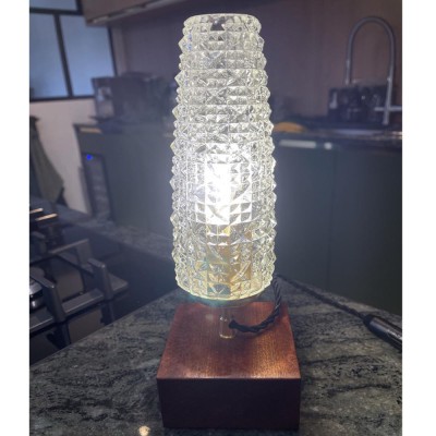 lampe scandinave en verre et bois vintage 2