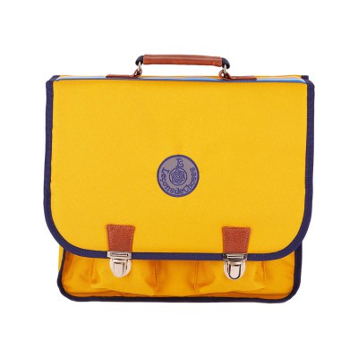 cartable vintage jaune/bleu bande arc en ciel | Leçons de choses