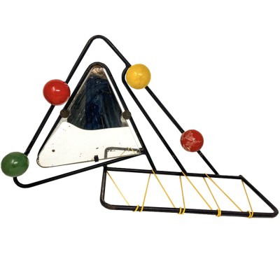 porte manteau murale 4 boules avec miroir et étagère