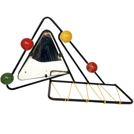 porte manteau murale 4 boules avec miroir et étagère