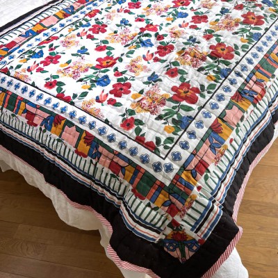 plaid matelassé boutis fleurs russe hibiscus 2