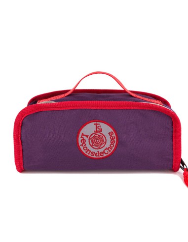 trousse boite fourre tout violet et rouge