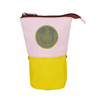 trousse porte crayon rose et jaune 2