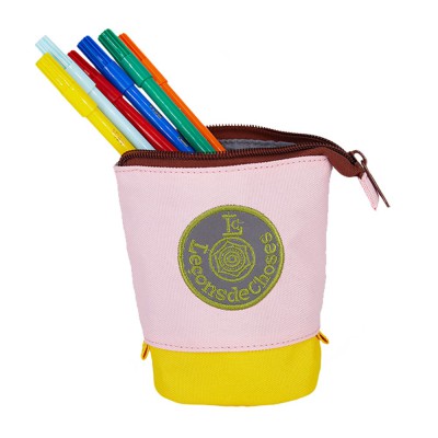 trousse porte crayon rose et jaune