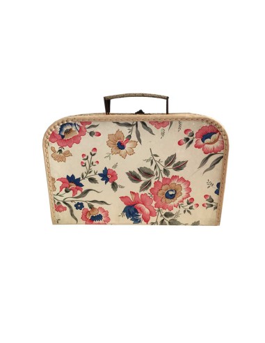 PETITE VALISE ANCIENNE DE POUPEE EN CARTON ROSE FLEUR