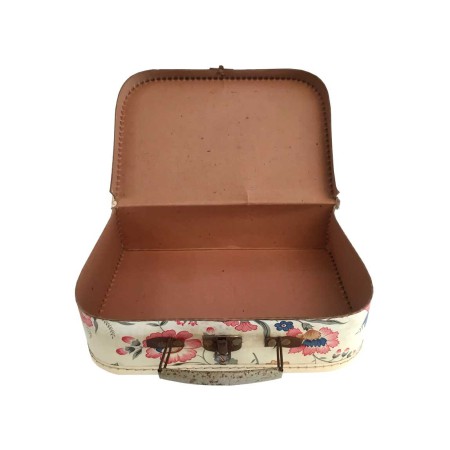 PETITE VALISE ANCIENNE DE POUPEE EN CARTON ROSE FLEUR