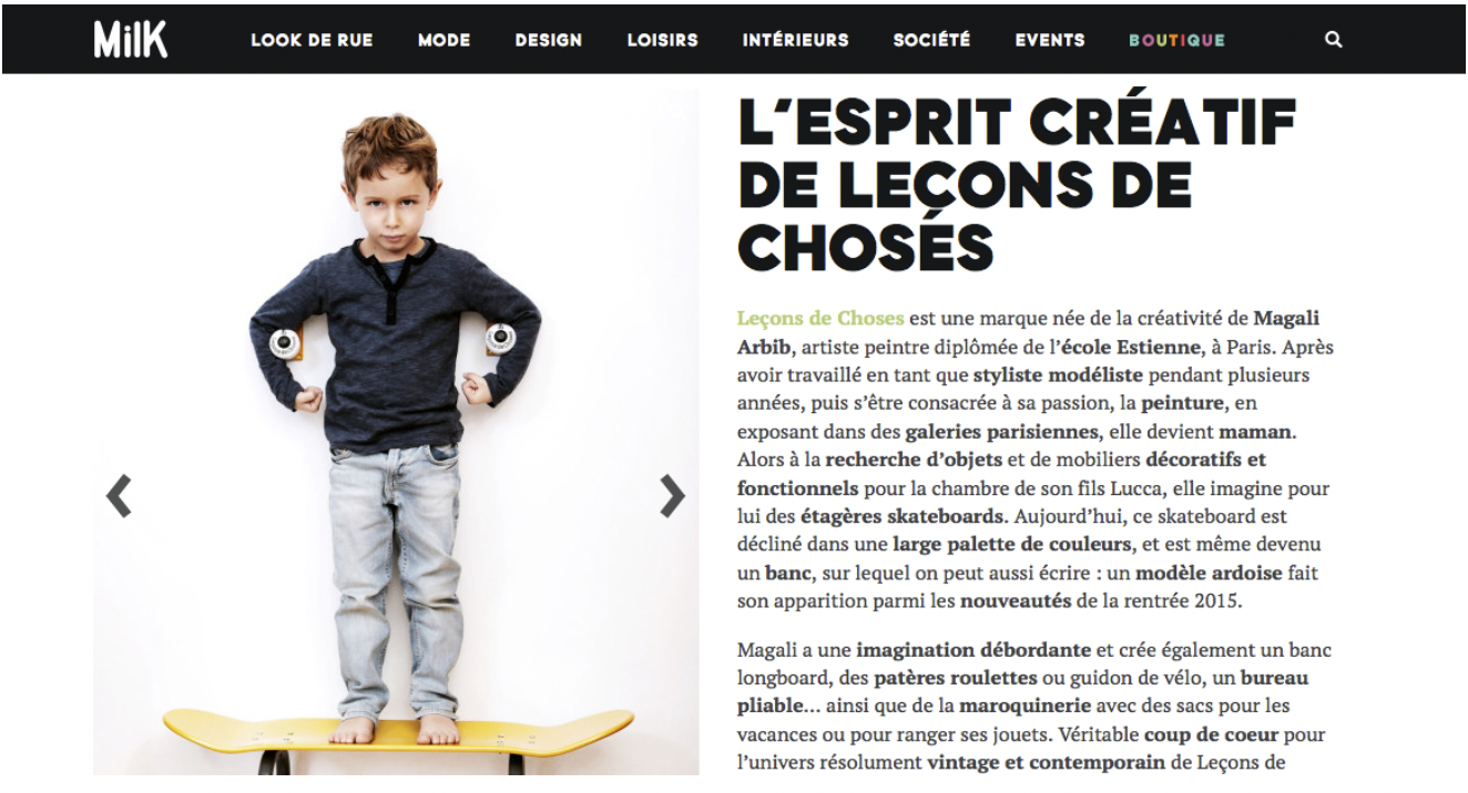 Leçons de choses dans le magazine milk